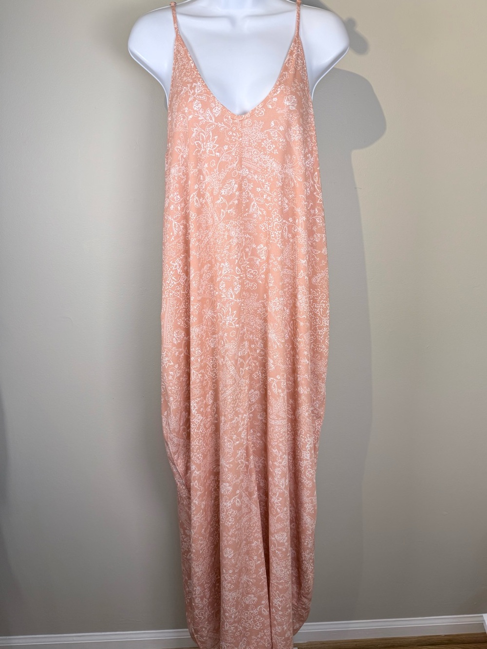 Style Rack Soft Peach Floral Maxi Dress with Pockets